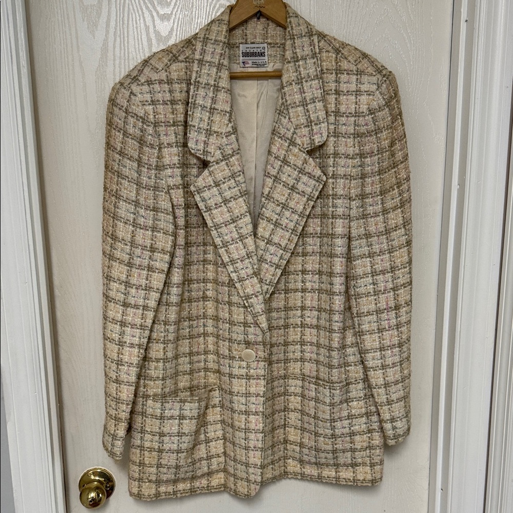 Vintage Plaid Blazer in Cream and Tan